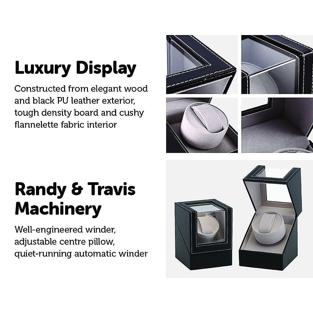 Automatic Watch Winder Display Box Black Vegan Leather