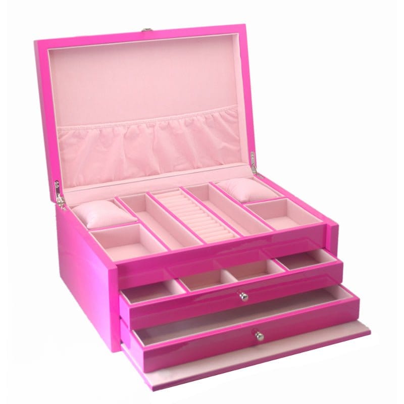 Large Hot Pink Jewellery Box With Drawers
