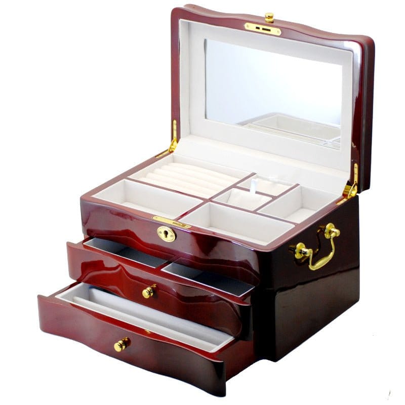 Mirrored Cherry Piano Gloss Jewellery Box with Drawers