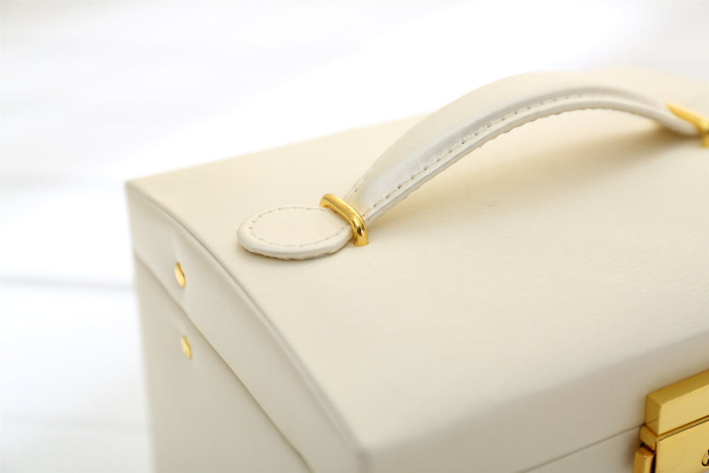 Small Modern White Vegan Leather Jewellery Box With Subtle Snakeskin Pattern
