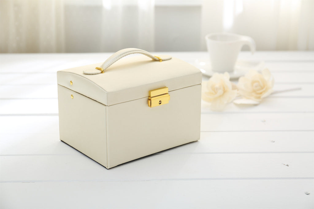 Small Modern White Vegan Leather Jewellery Box With Subtle Snakeskin Pattern