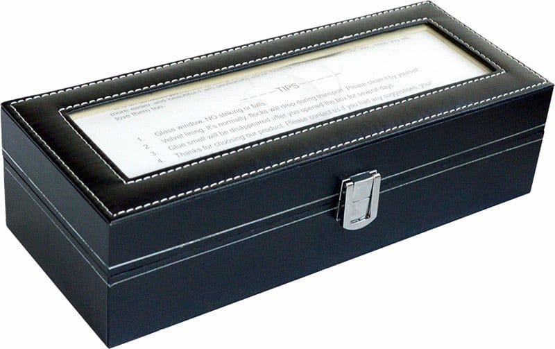 6 Slot Watch Display Case Box Black Vegan Leather