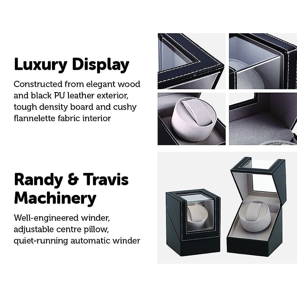 Automatic Watch Boxes Automatic Watch Winder Display Box Black Vegan Leather | Boxes Of Elegance