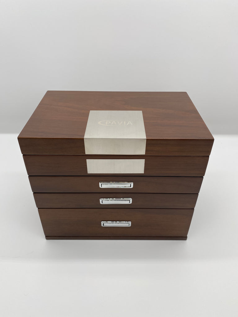Large Brown Matte Jewellery Box with 3 Drawers & Mirror