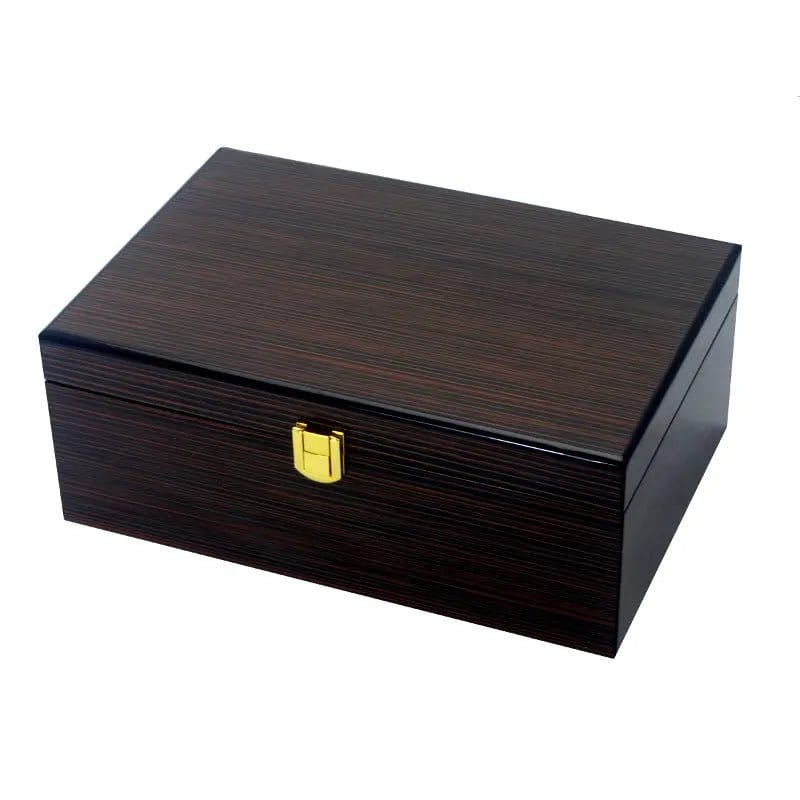 Small Dark Brown-Black Wood Jewellery Box with Removable Tray