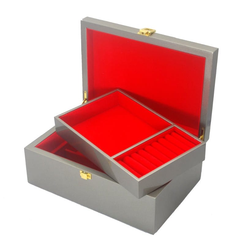 Small Steel Metallic Finish Jewellery Box With Tray